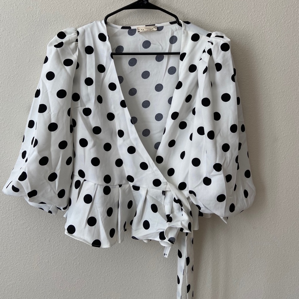 Balloon Sleeve Peplum Wrap Top